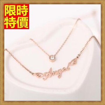 現貨+預購 玫瑰金項鍊鑲鑽吊墜-天使英文字母雙層生日禮物飾品71x27【獨家進口】【米蘭精品】