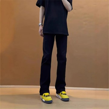 黑色柳葉彎刀牛仔褲男款夏季修身直筒褲子美式高街vibe風微喇褲子鑫弘-衣錦男裝