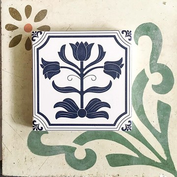 捲毛力卡｜青花瓷 花磚吸水杯墊 (四種花色)