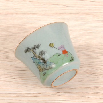 汝窯茶杯陶瓷品茗杯景德鎮彩繪功夫茶具主人杯天青開片可養自斟杯