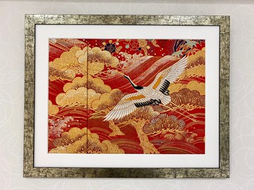 和服製成的藝術面板鶴慶典獨一無二的和服藝術20吉祥圖案