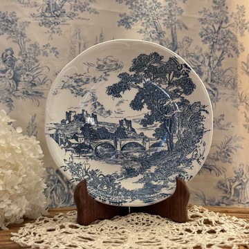 40495-經典法國古董GIEN鄉村風景瓷盤23.5cm