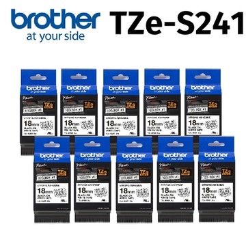 【10入組】brother TZe-S241 超黏性護貝標籤帶 ( 18mm 白底黑字 )