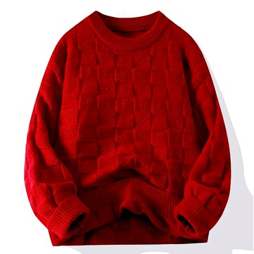 紅色毛衣針織衫sweater men 針織/毛衣上衣 寬鬆上衣 線衫 毛線衣長袖厚毛衣 秋冬韓系圓領慵懶毛衣 落肩毛衣