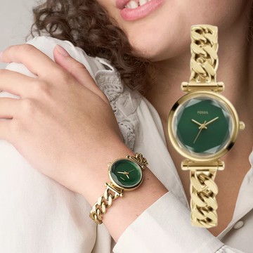 送禮首選★FOSSIL  Carlie mini 優雅金黑面羅馬時刻女錶 金色不鏽鋼錶帶 28 MM ES5441 【美國時尚品牌】  附提袋【全館滿額折價★FOSSIL全系列包夾送美妝蛋】