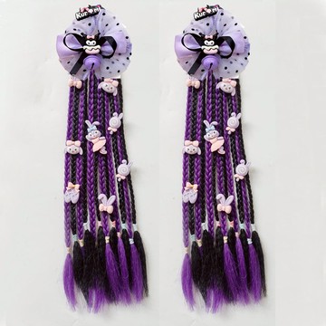 兒童庫洛米假發辮子頭繩女孩高馬尾扎頭發發圈女童甜酷拳擊發飾 z8095