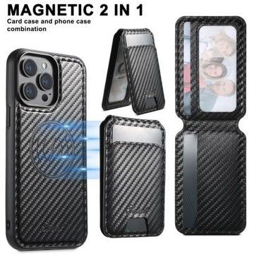 磁吸卡包適用iphone15promax手機殼蘋果14Pro保護套支架ip12/13插卡14plus手機碳釬維紋后蓋皮套磁吸卡套