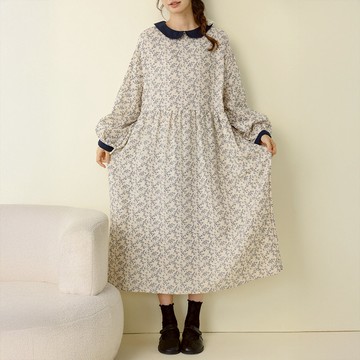 碎花撞色彼得潘領寬鬆洋裝093076