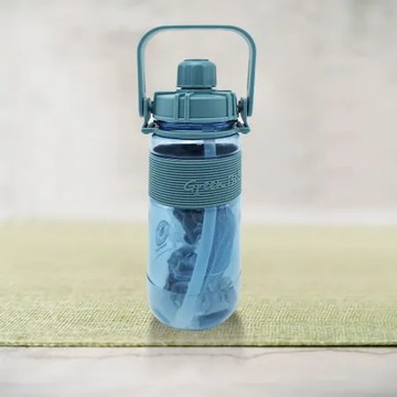 彈跳吸管太空壺(附背帶)-600ml-藍色-2入