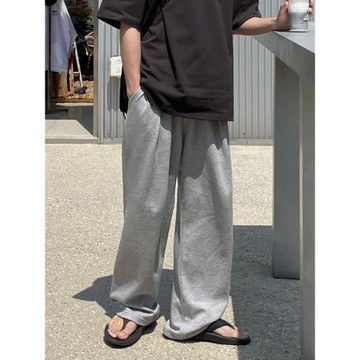 MRCYC夏季褲子男薄款韓系潮流寬松灰色運動衛褲闊腿拖地休閑長褲
