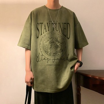 【隔日到貨】320g重磅麂皮絨上衣男女短袖t恤男女夏季印花T恤潮牌美式上衣復古風oversize t恤學生加大碼寬鬆上衣