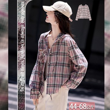 連帽抽繩格紋排釦外套 M-2XL【096255X】【現+預】☆流行前線☆