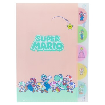 sun-star L型A4五夾層資料夾 超級瑪利歐  粉橘色  1個