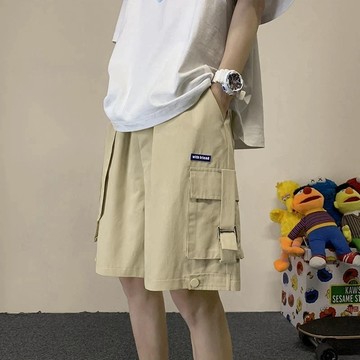 潮酷韓系～工裝短褲男 夏季港風潮流寬鬆百搭直筒五分褲男運動休閒褲男 大尺碼 夏季男生短褲 韓版休閒短褲 寬鬆大碼 五分褲