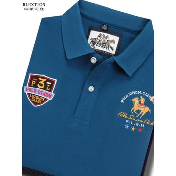 清倉特價高檔男裝長袖翻領T恤秋裝刺繡POLO衫藍色T秋季純棉體恤上