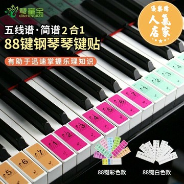鍵琴貼 音符鍵位貼 便攜式鋼琴鍵盤五線譜貼紙初學者練習紙簡譜貼紙易記鋼琴教學貼紙