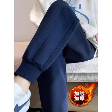 藏青色運動褲女2025秋冬新款小個子高腰顯瘦寬松加絨休閑束腳衛褲
