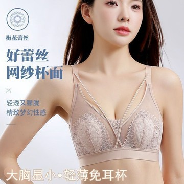 兔耳朵內衣女 性感超薄款 大胸顯小 收副乳 上托防下垂 無鋼圈 防凸點 蕾絲花邊 軟支撐 調整型 U型美背內衣套裝
