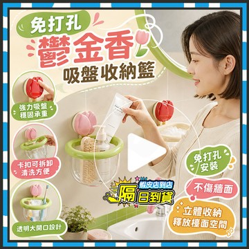 隔日達 牆面收納美學【Tulip鬱金香吸盤收納籃】吸盤收納籃 浴室洗漱用品收納筐 免打孔收納架 鬱金香置物架 瀝水置物架