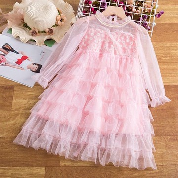 女童秋裝連衣裙新款洋氣兒童裝女孩春秋長袖紗裙蛋糕公主裙子