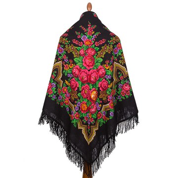 Pavlovo Posad 俄羅斯披肩 100% 羊毛圍巾 羊毛流蘇 146x146 厘米 325-18