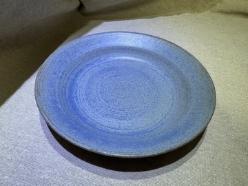 霧藍手拉胚陶盤