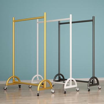 落地單桿式晾衣架帶輪可移動宿舍酒店衣帽架曬衣桿衣服收納整理架