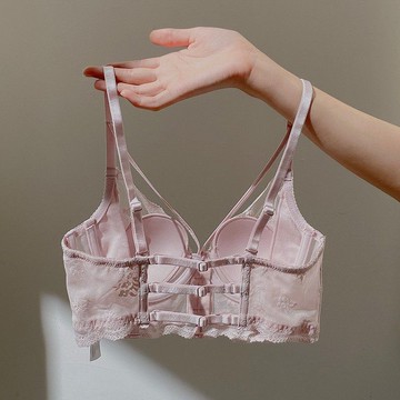 Yummy❥內衣女前扣超薄款兔耳朵防凸點大胸顯小蕾絲文胸罩性感美背無痕