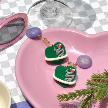 昭和龍系愛心星球耳環/ 壓克力耳環
