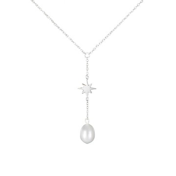 Silver Star Chain With Pearl Necklace 純銀星芒珍珠Y字長項鍊