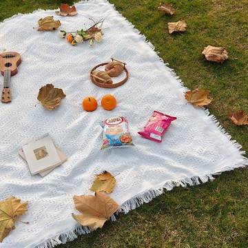 【跨境專供】T型格野餐墊防潮墊野餐布戶外露營毯白色毯子沙灘墊