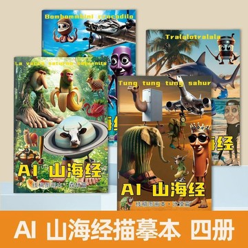 【臺灣-出貨】山海經臨摹畫冊畫畫本描摹本抽象鯊魚塗鴉填色繪畫本水彩顏料
