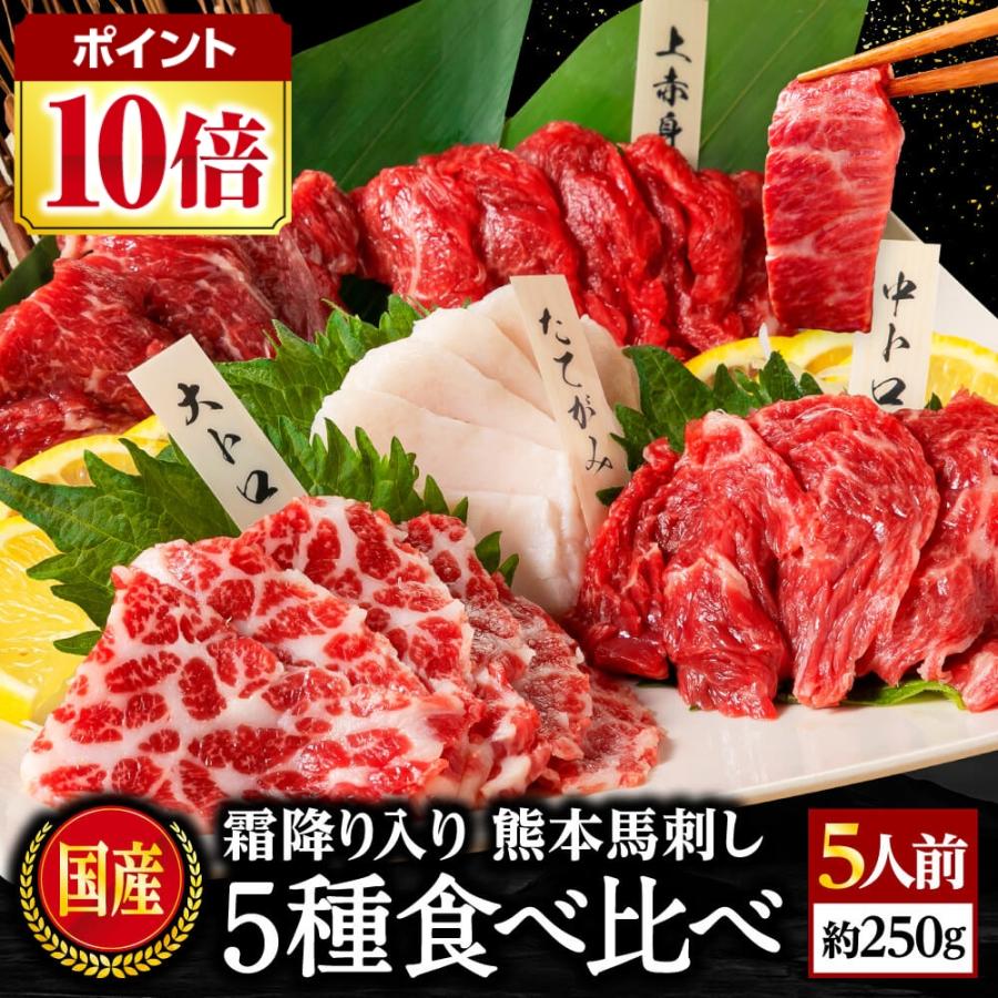 70代　ギフト　セット　馬刺し　食べ比べ　お歳暮　プレゼント　肉　5人前　利他フーズ　国産　馬刺し　5種　250g　馬肉　熊本　LINEショッピング