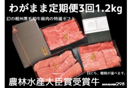 わがまま定期便　 幻の相州黒毛和牛肩肉 1.2kg 年に3回お届け！