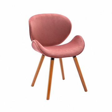 E-home Vigo維格流線絨布實木腳休閒餐椅-五色可選粉紅