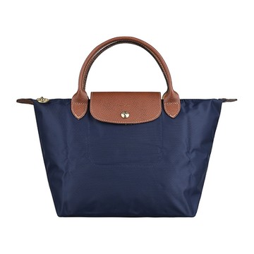 LONGCHAMP LE PLIAGE系列壓印LOGO經典摺疊款尼龍短把拉鍊手提水餃包(小/深藍)