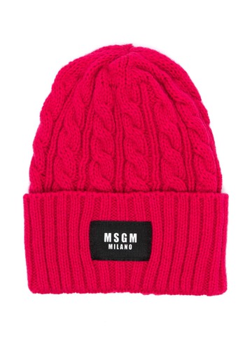 MSGM Kids - cable-knit logo-tag beanie - kids - Acrylic/Wool - 56 cm - Pink