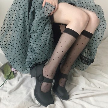 shuiii同款夏季新品超薄絲襪小圓點百搭jk小腿襪波點襪女薄款及膝