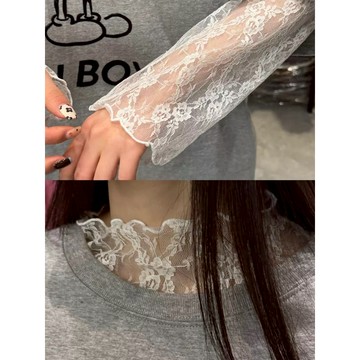 【太妮絲T339】 内搭！韓國ins 玫瑰花朵 柔軟 蕾絲 波浪邊 圓領 打底衫 長袖上衣 透透 花花 打底上衣