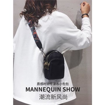 輕便多層手機包小包包女春夏新款純黑質感牛津布斜挎手機袋零錢包