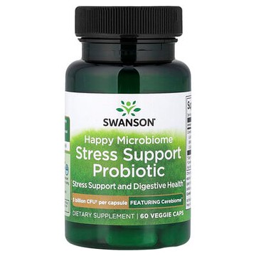 Swanson, Happy Microbiome 壓力幫助益生菌，60 億 CFU，30 粒素食膠囊