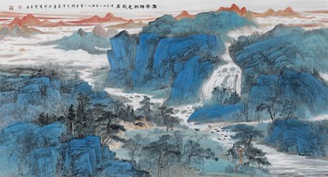 吳小廣國畫山水四尺橫幅有幸神州是我居宣紙微噴復制畫中式裝飾畫