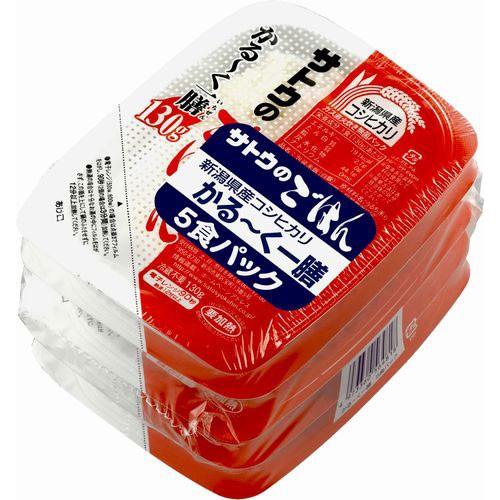 サトウ食品 サトウのごはん 新潟県産コシヒカリ かる〜く一膳 130g 5食パック×12個入  〔パックごはん〕