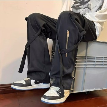 【台灣出貨】美式寬鬆工裝褲 男生潮流直筒長褲 休閒小眾設計