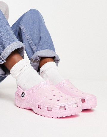 Crocs classic clogs in flamingo glitter-Pink