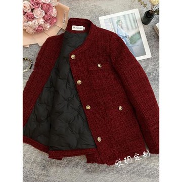 車厘子紅色小香風羽絨服女冬季2024新款法式復古加厚內膽短外套