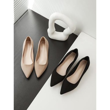 尖頭單鞋女新款秋季大碼絨面軟底黑色職業上班不累腳低跟平底鞋春