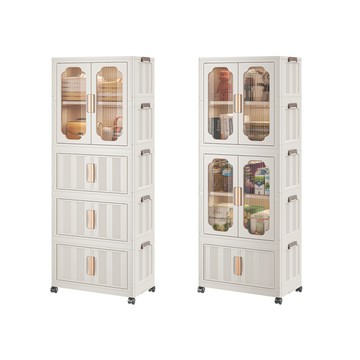 【慢慢家居】62面寬-折疊式超大容量雙開門可疊加附輪五層收納櫃 (62x35x164cm)