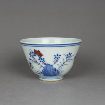 大明成化青花斗彩手繪三秋杯茶杯 古玩古董陶瓷器仿古老貨收藏品