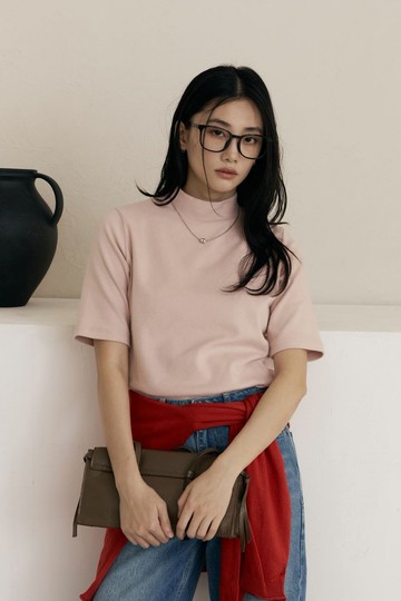 百搭小立領磨毛上衣(短袖)(乾燥粉)